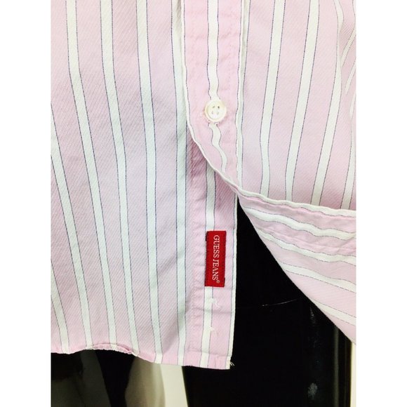 Vintage GUESS Men's Pink Striped Button-Down Dress Shirt Size XL/XXL - Picture 8 of 10